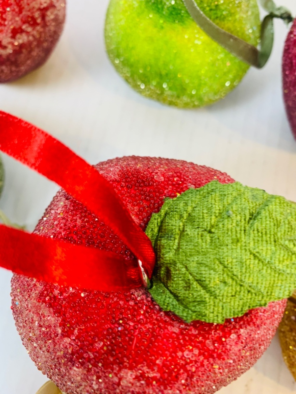 Frosted Sugared Icy Fruit Hanging Ornaments 9PC Set Apples Pears Life Size Decor - Picture 11 of 15
